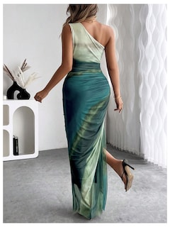 Foto 2 | Vestido Largo Wdirara Para Mujer Con Un Solo Hombro Fruncido, Anudado - Venta Internacional.