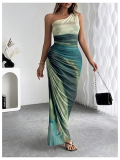 Foto 3 | Vestido Largo Wdirara Para Mujer Con Un Solo Hombro Fruncido, Anudado - Venta Internacional.