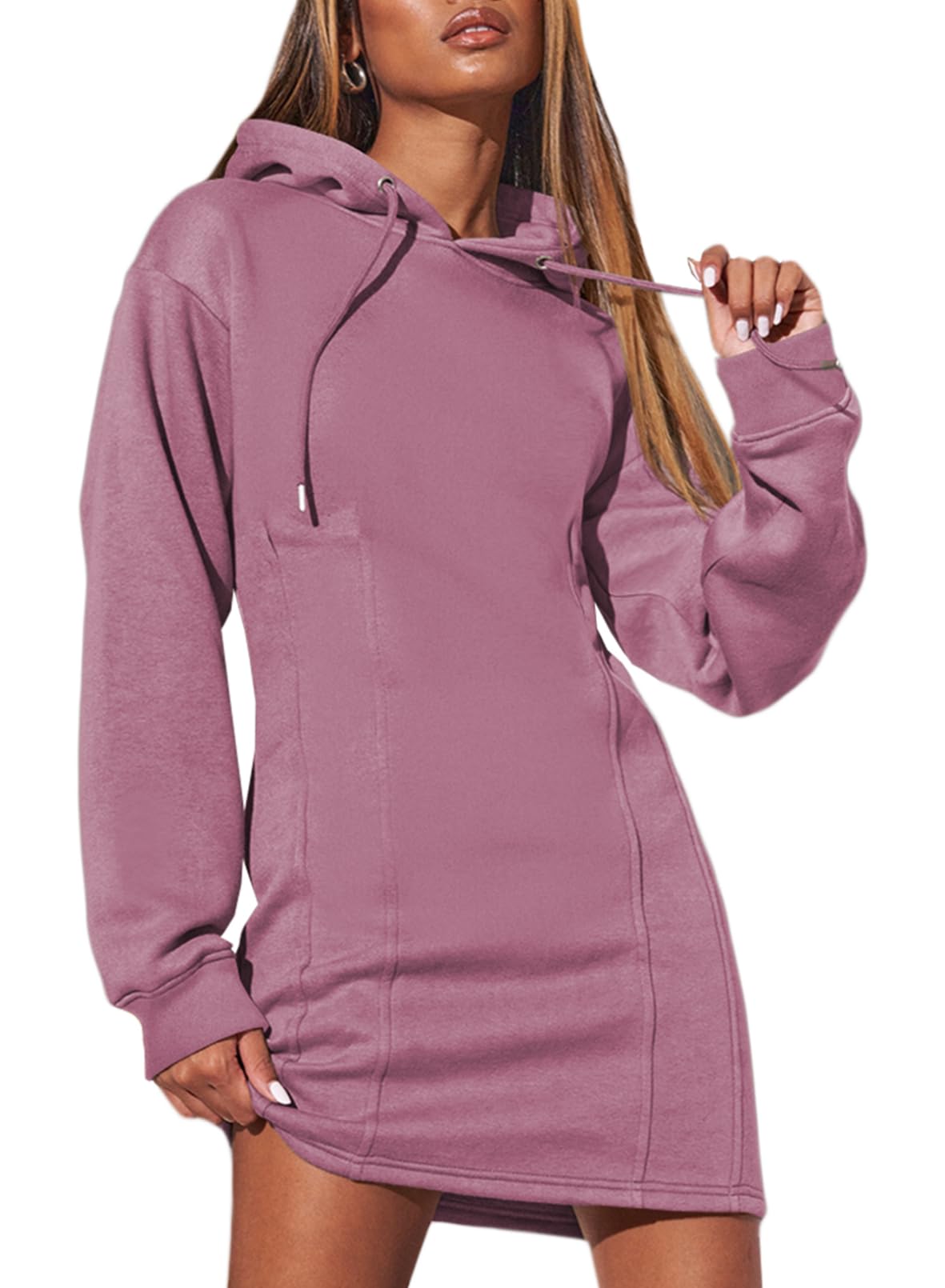 Foto 2 pulgar | Vestido Tipo Sudadera Alvaq 2024 Winter Para Mujer Rosa Talla L - Venta Internacional.