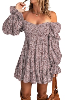 Foto 1 | Vestido De Verano Dokotoo Con Estampado Floral Y Hombros Descubiertos Para Mujer - Venta Internacional.