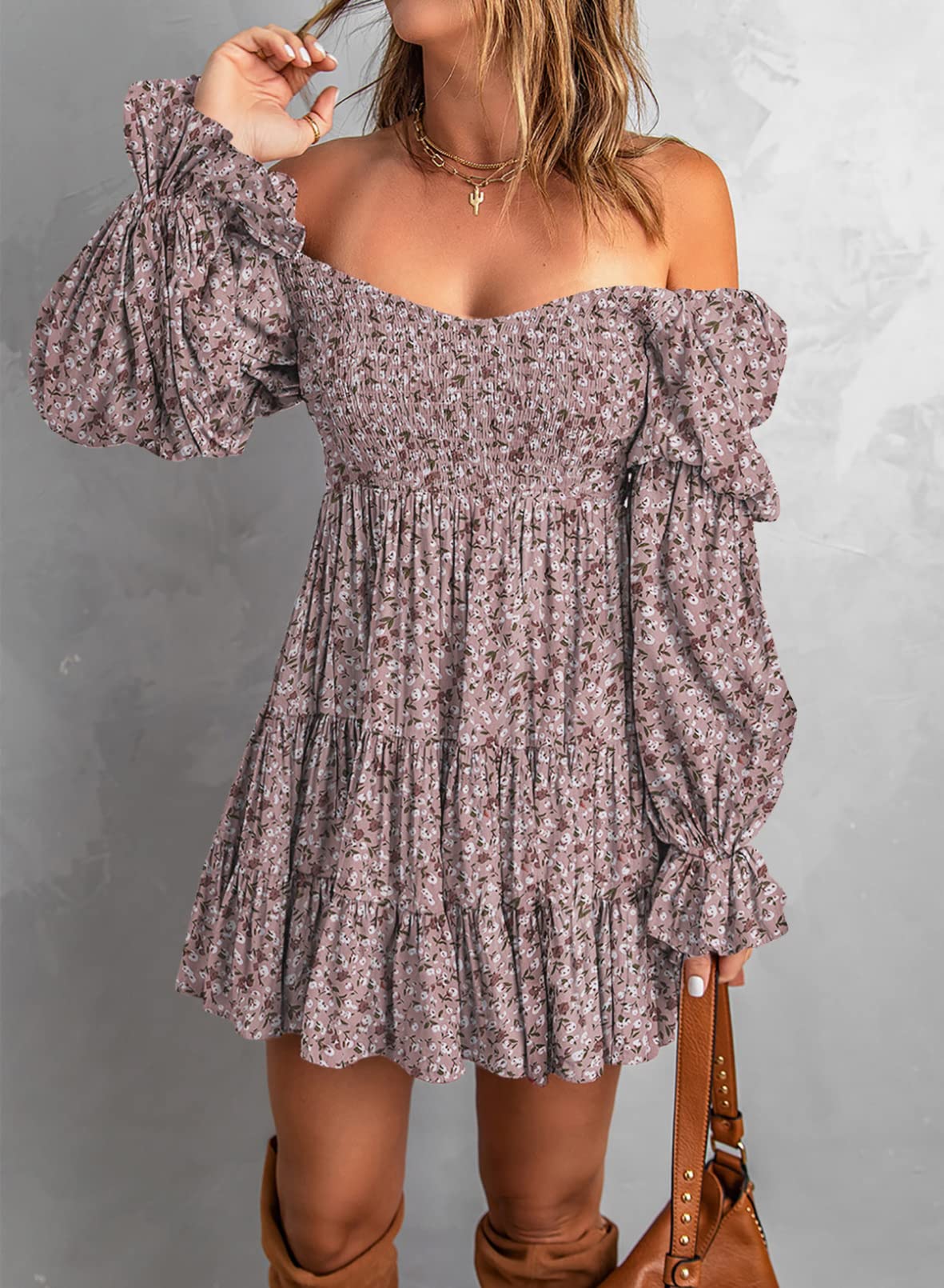 Foto 3 pulgar | Vestido De Verano Dokotoo Con Estampado Floral Y Hombros Descubiertos Para Mujer - Venta Internacional.
