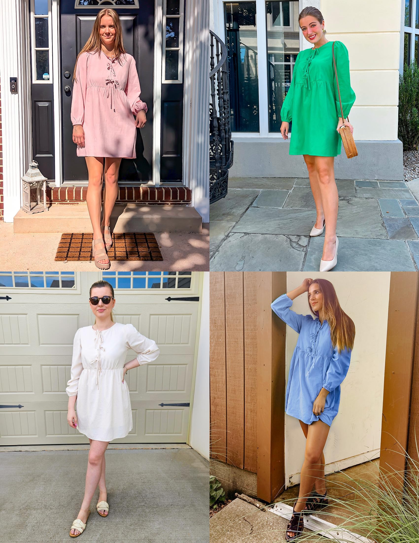 Foto 6 pulgar | Vestido Zesica Para Mujer, Manga Larga, Manga Larga, Con Corbata, Minitúnica, Rosa - Venta Internacional.