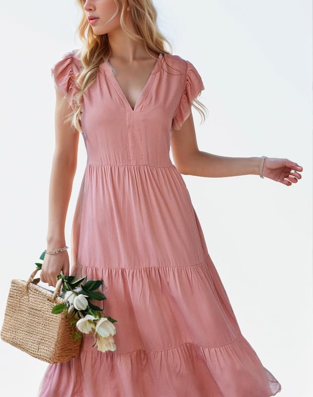 Foto 5 | Vestido De Verano 2024 Con Cuello En V Vintage Y Manga Acampanada, Midi, Azul Marino - Venta Internacional.