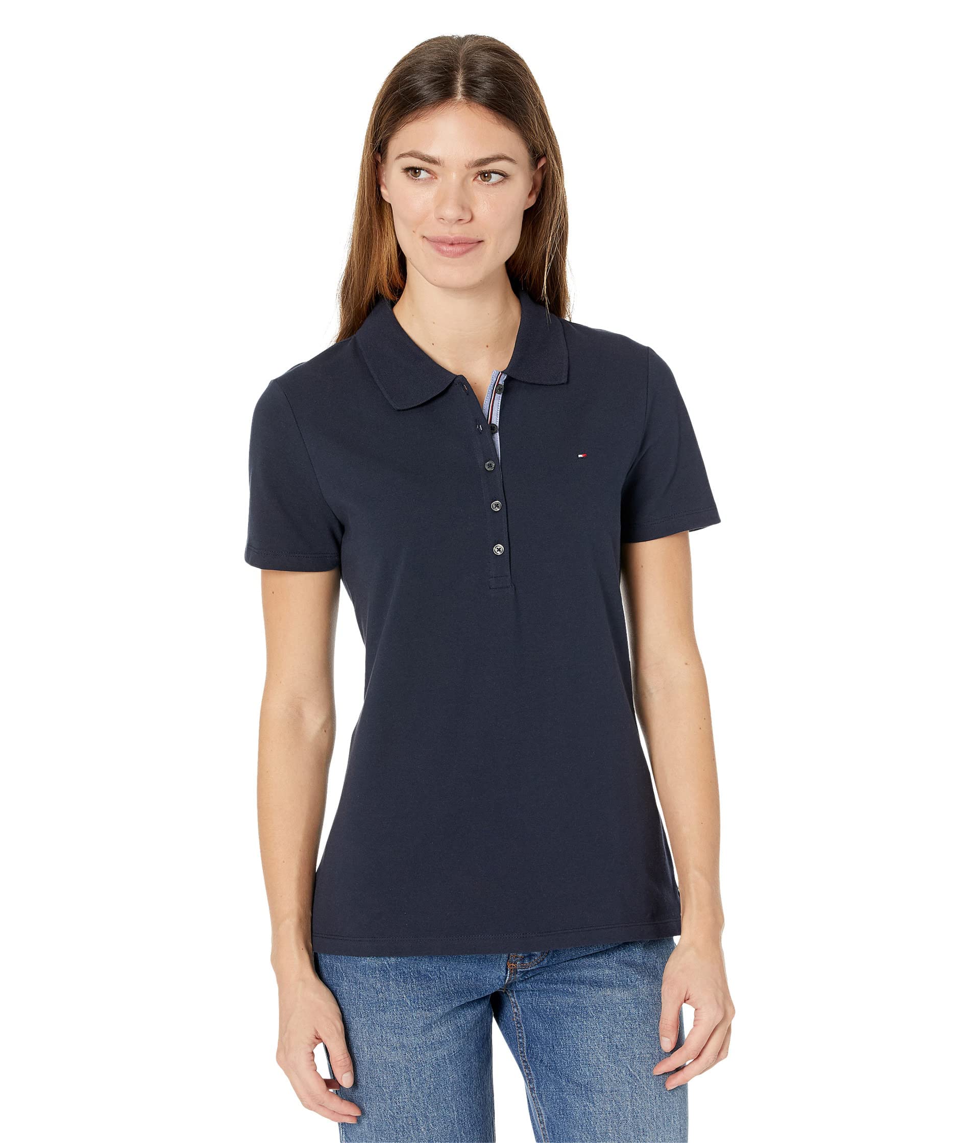 Foto 2 pulgar | Polo Tommy Hilfiger Liso De Manga Corta Azul Marino Para Mujer - Venta Internacional.