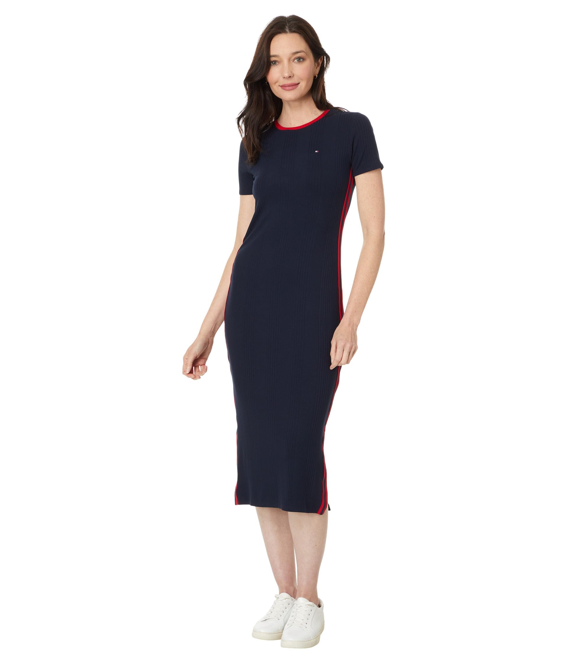 Foto 2 pulgar | Vestido Tommy Hilfiger A Media Pierna Acanalado Para Mujer, Sky Captain - Venta Internacional.