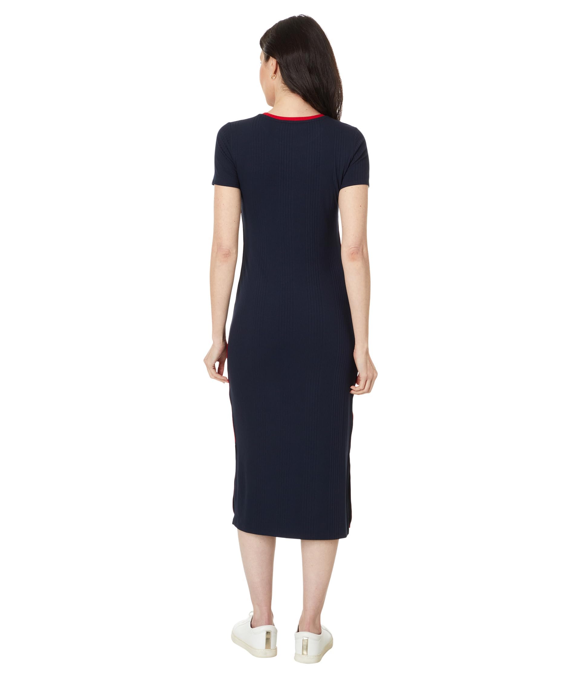 Foto 3 pulgar | Vestido Tommy Hilfiger A Media Pierna Acanalado Para Mujer, Sky Captain - Venta Internacional.