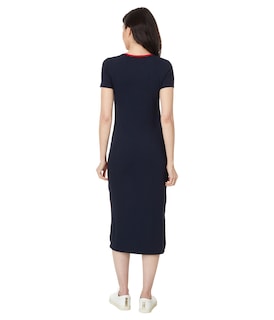 Foto 2 | Vestido Tommy Hilfiger A Media Pierna Acanalado Para Mujer, Sky Captain - Venta Internacional.