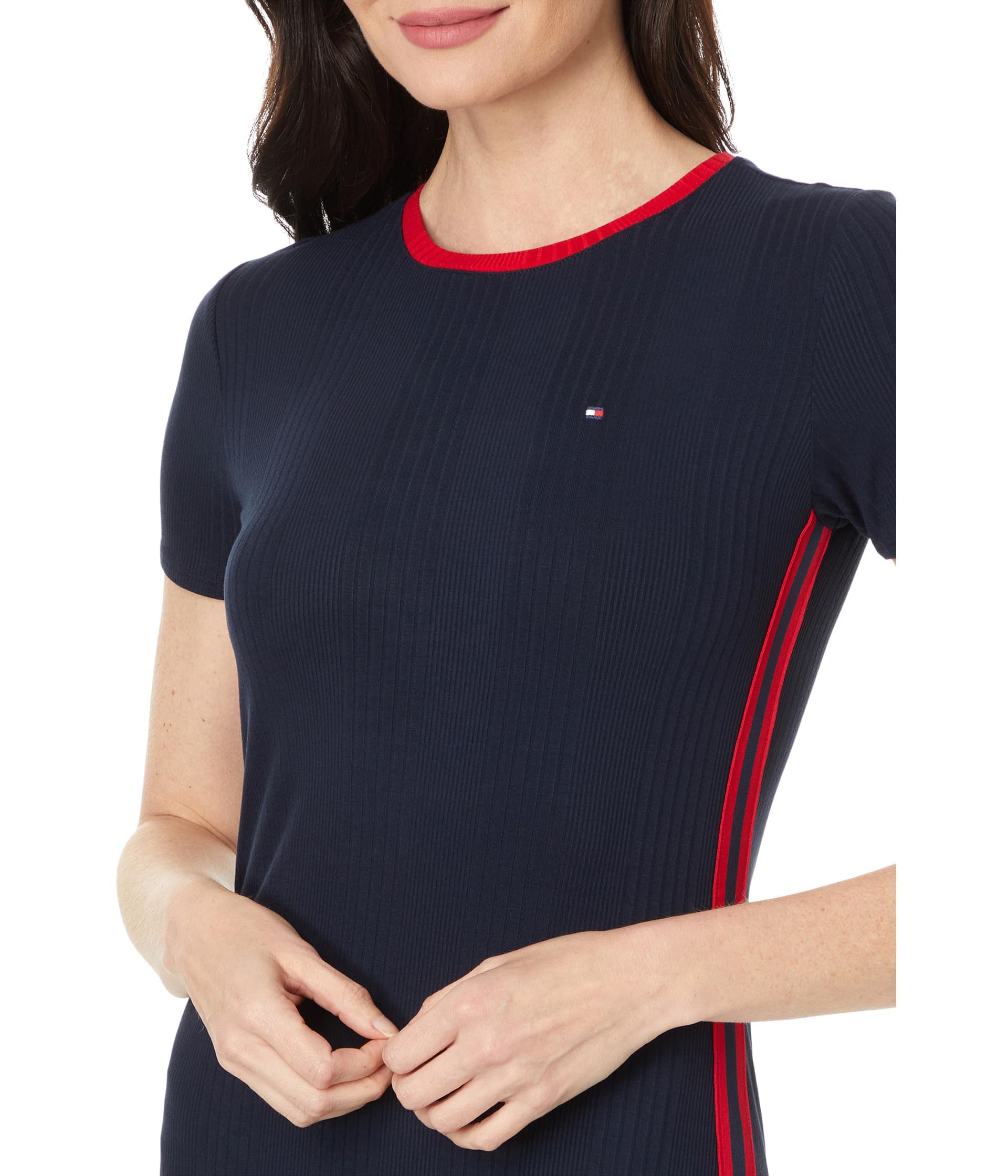 Foto 4 pulgar | Vestido Tommy Hilfiger A Media Pierna Acanalado Para Mujer, Sky Captain - Venta Internacional.
