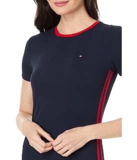 Foto 3 | Vestido Tommy Hilfiger A Media Pierna Acanalado Para Mujer, Sky Captain - Venta Internacional.
