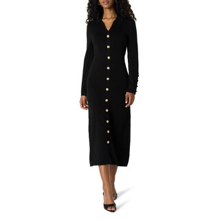 Foto 1 | Vestido Midi Tipo Suéter The Drop Negro Con Botón Dorado Para Mujer - Venta Internacional.