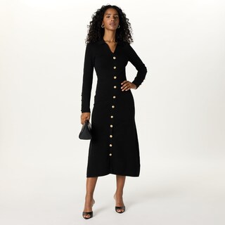 Foto 4 | Vestido Midi Tipo Suéter The Drop Negro Con Botón Dorado Para Mujer - Venta Internacional.