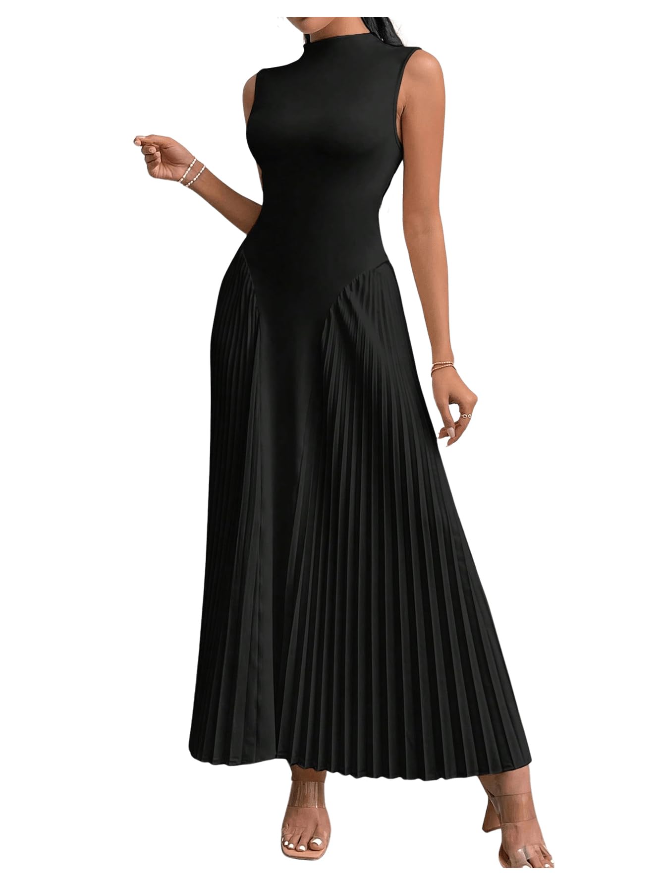 Foto 2 pulgar | Vestido Largo Soly Hux Sin Mangas Plisado A Line Para Mujer - Venta Internacional.