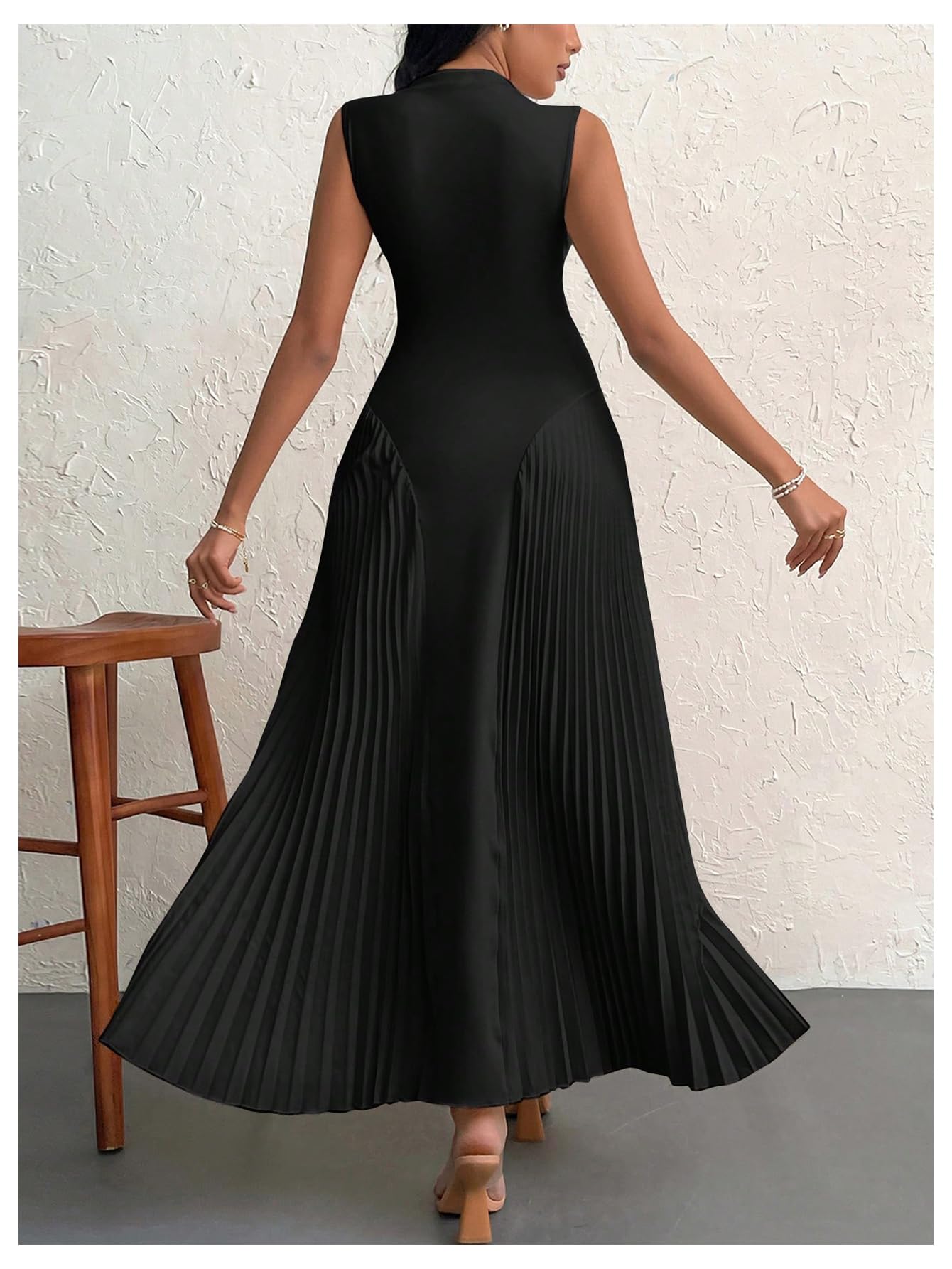 Foto 3 pulgar | Vestido Largo Soly Hux Sin Mangas Plisado A Line Para Mujer - Venta Internacional.