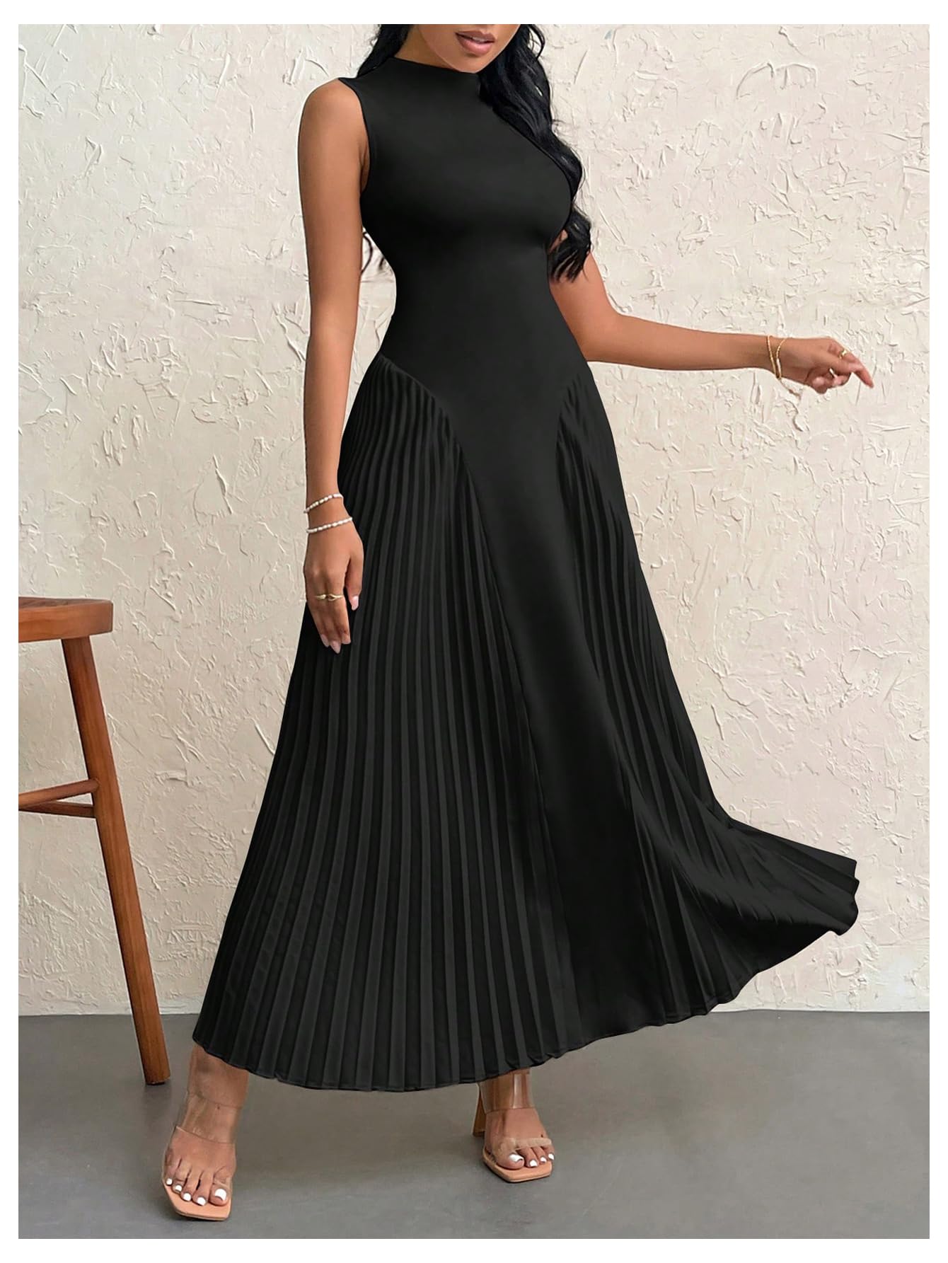 Foto 4 pulgar | Vestido Largo Soly Hux Sin Mangas Plisado A Line Para Mujer - Venta Internacional.