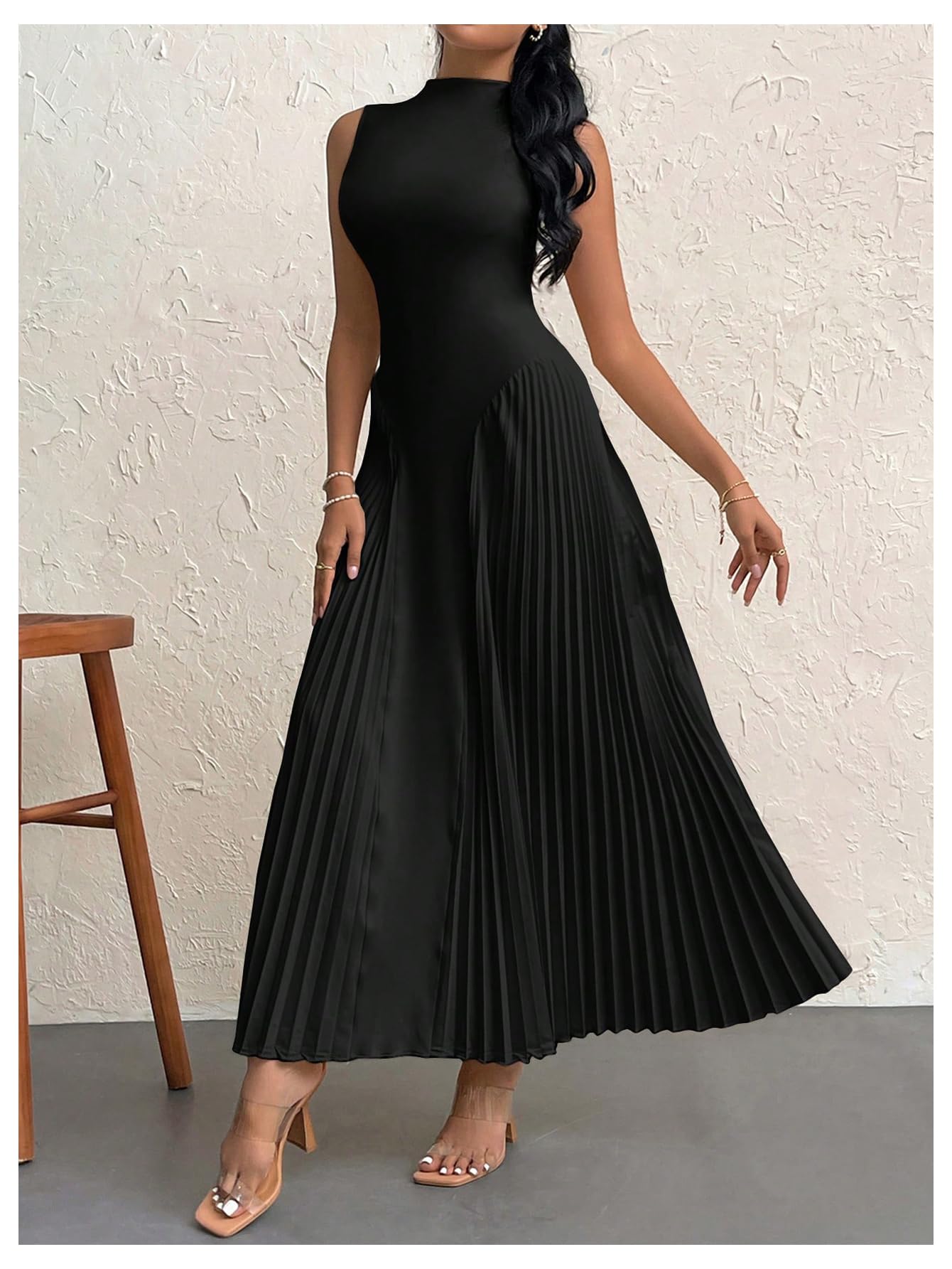 Foto 5 pulgar | Vestido Largo Soly Hux Sin Mangas Plisado A Line Para Mujer - Venta Internacional.