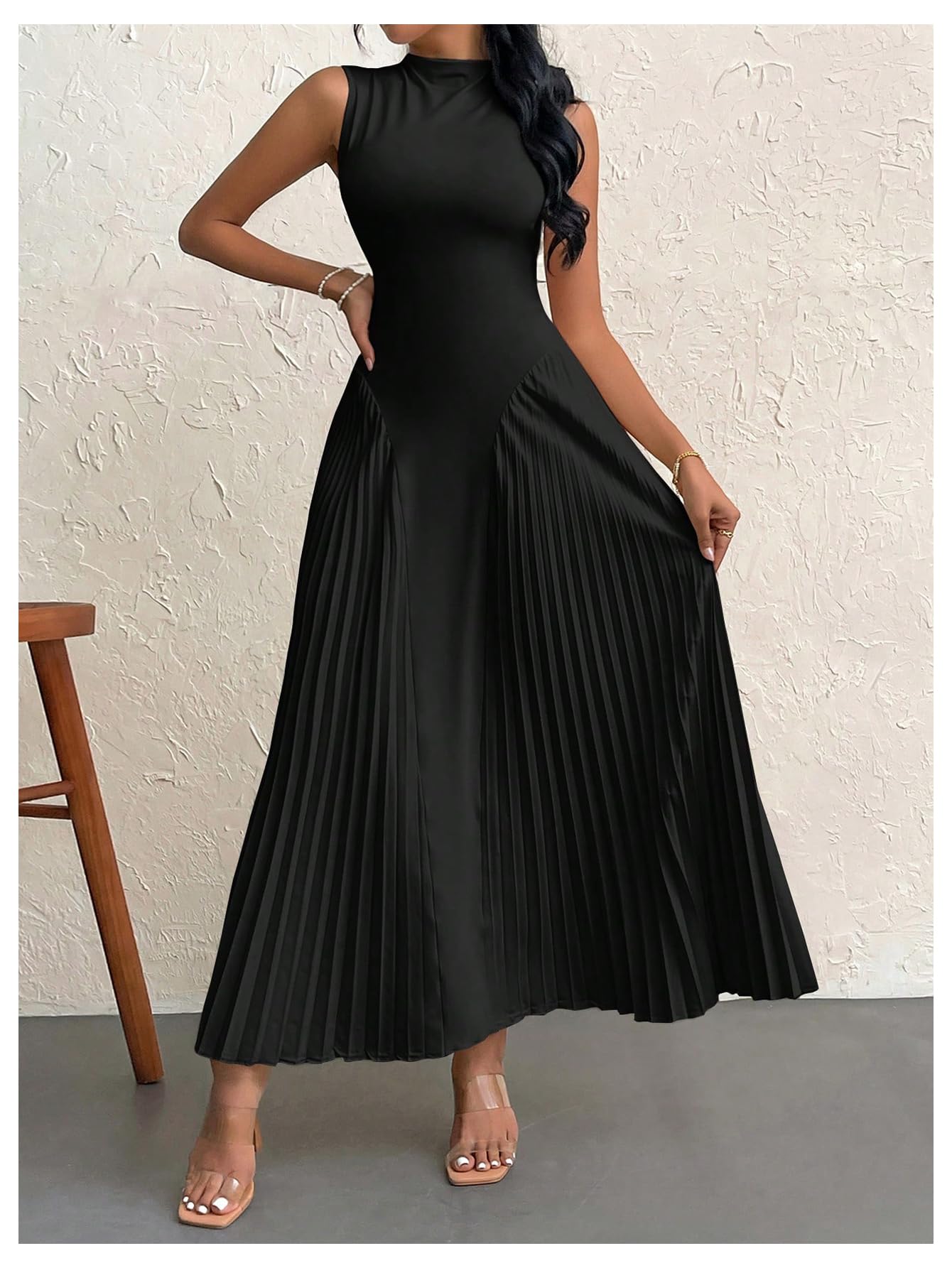 Foto 6 pulgar | Vestido Largo Soly Hux Sin Mangas Plisado A Line Para Mujer - Venta Internacional.