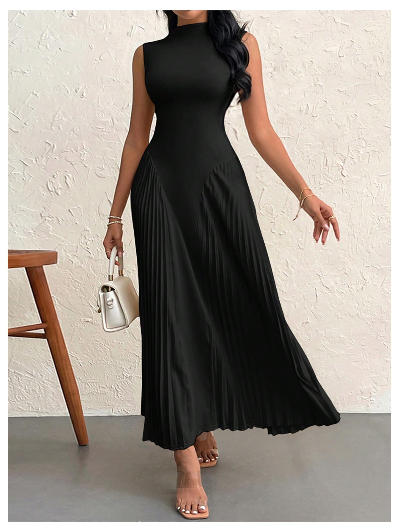 Foto 7 pulgar | Vestido Largo Soly Hux Sin Mangas Plisado A Line Para Mujer - Venta Internacional.