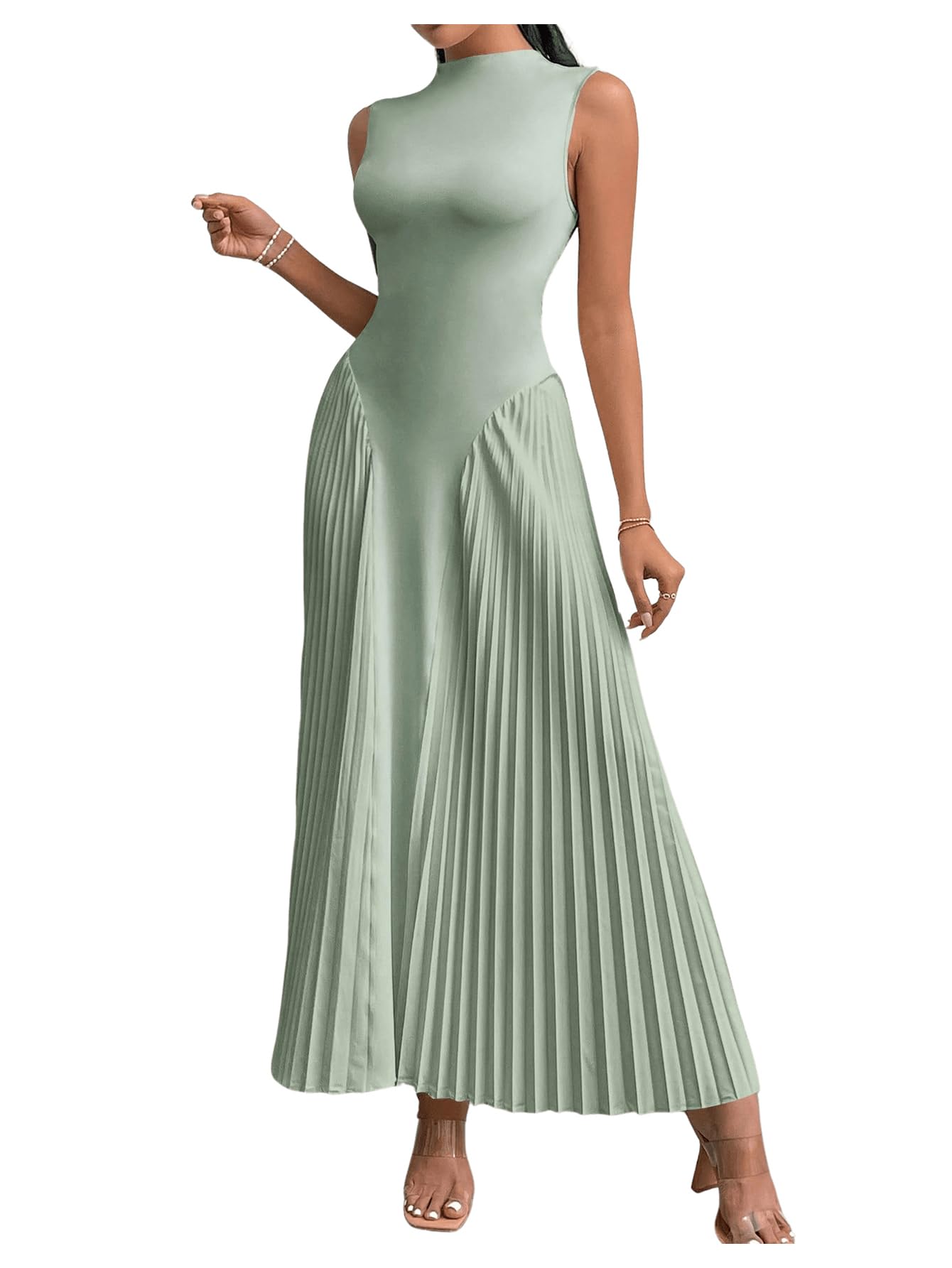 Foto 2 pulgar | Vestido Largo Soly Hux Sin Mangas En Forma De A Con Cuello Redondo Verde Xs Para Mujer - Venta Internacional.