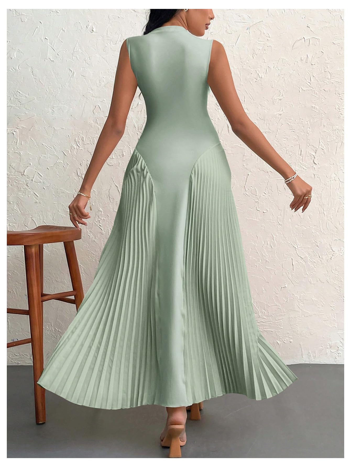 Foto 3 pulgar | Vestido Largo Soly Hux Sin Mangas En Forma De A Con Cuello Redondo Verde Xs Para Mujer - Venta Internacional.