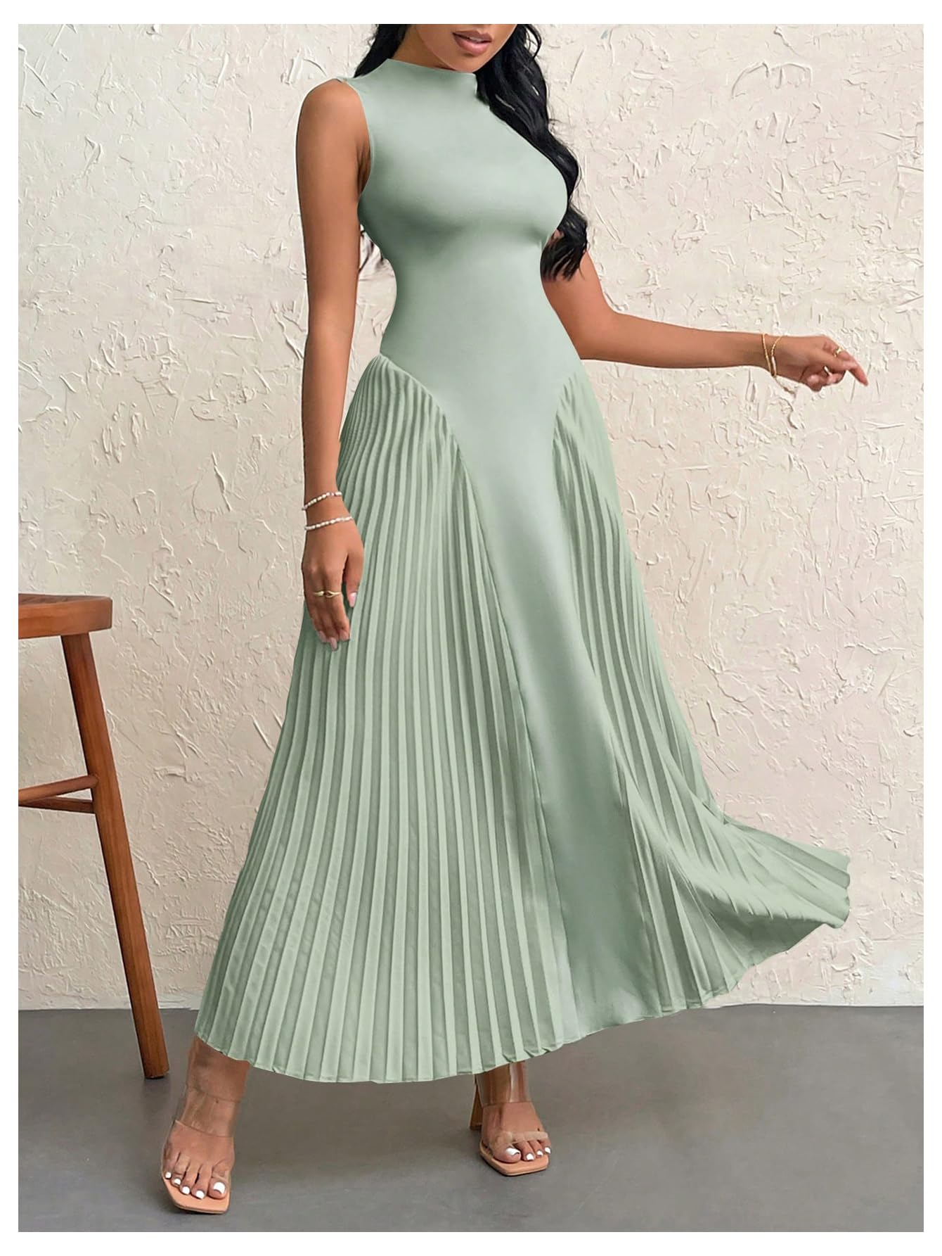Foto 4 pulgar | Vestido Largo Soly Hux Sin Mangas En Forma De A Con Cuello Redondo Verde Xs Para Mujer - Venta Internacional.