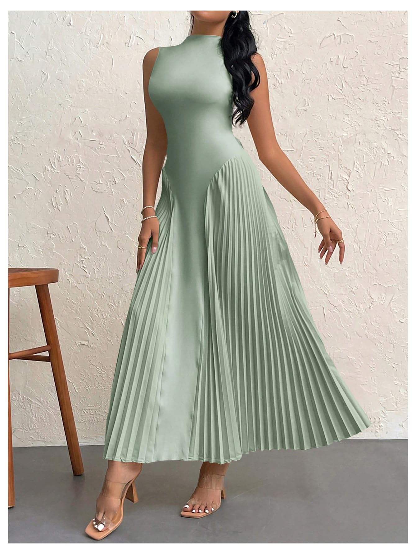 Foto 4 | Vestido Largo Soly Hux Sin Mangas En Forma De A Con Cuello Redondo Verde Xs Para Mujer - Venta Internacional.