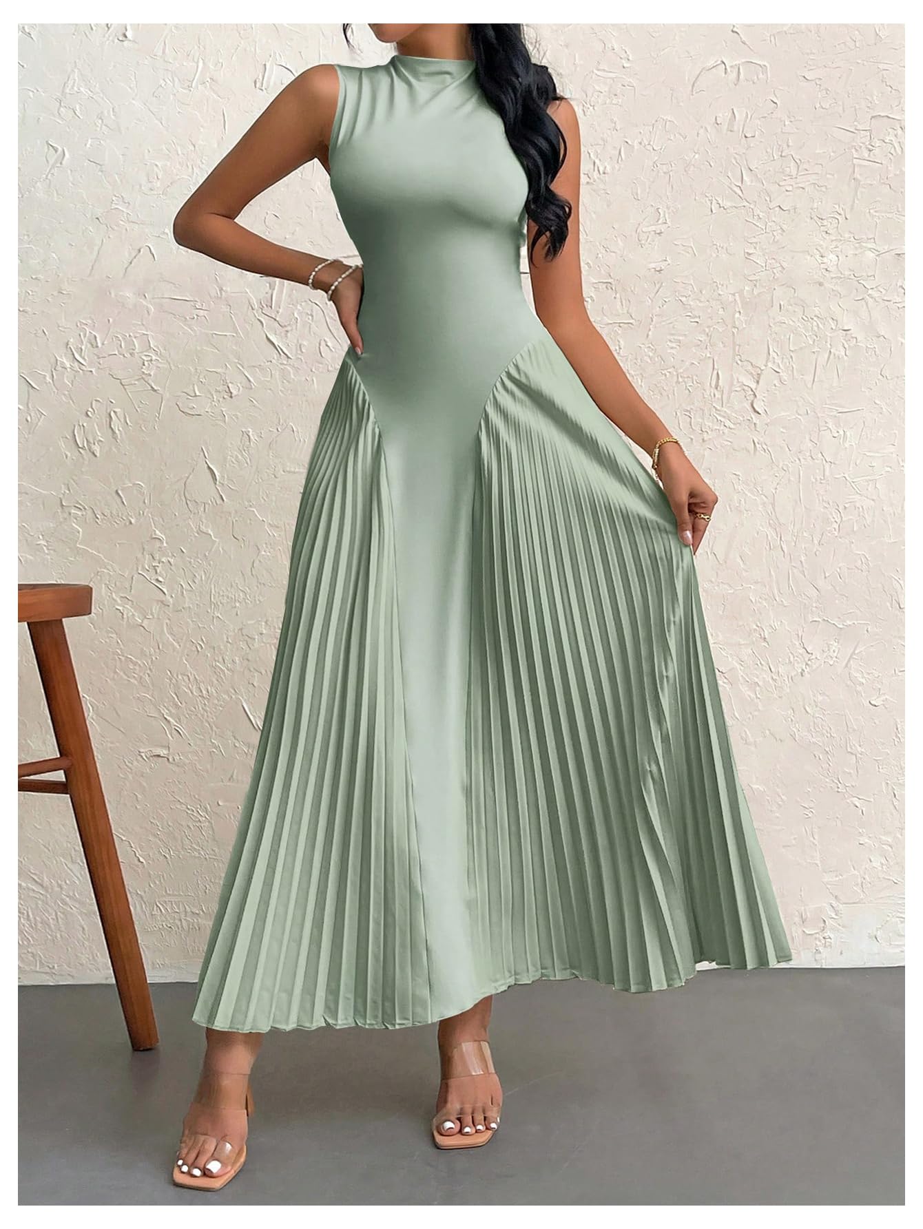 Foto 6 pulgar | Vestido Largo Soly Hux Sin Mangas En Forma De A Con Cuello Redondo Verde Xs Para Mujer - Venta Internacional.