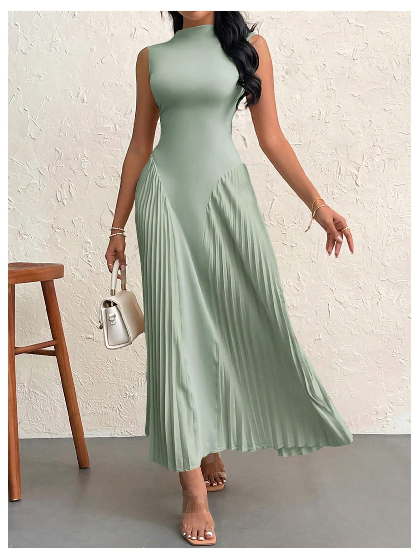 Foto 7 pulgar | Vestido Largo Soly Hux Sin Mangas En Forma De A Con Cuello Redondo Verde Xs Para Mujer - Venta Internacional.