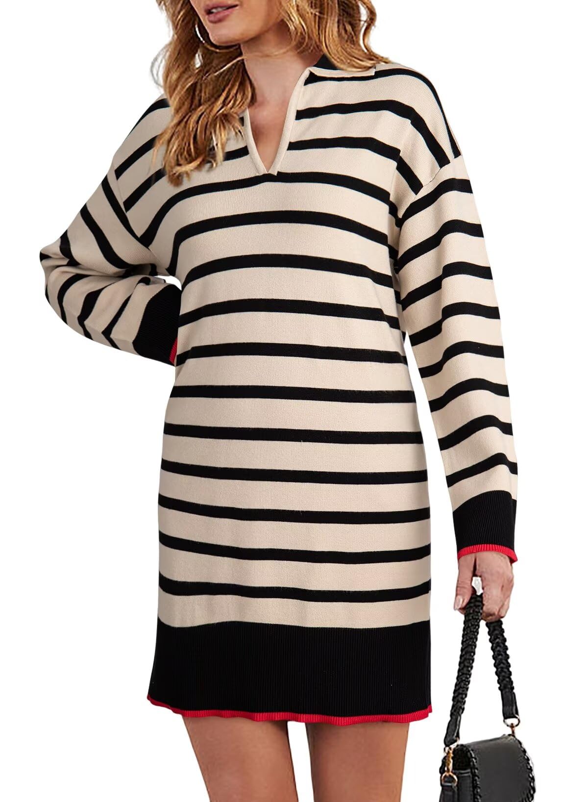 Foto 1 | Vestido Casual Dokotoo Para Mujer De Manga Larga A Rayas Color Albaricoque - Venta Internacional.
