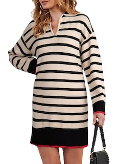 Foto 1 | Vestido Casual Dokotoo Para Mujer De Manga Larga A Rayas Color Albaricoque - Venta Internacional.