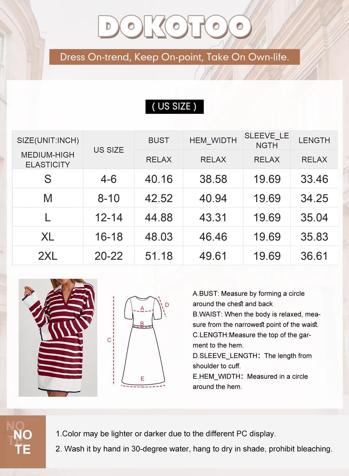 Foto 7 pulgar | Vestido Casual Dokotoo Para Mujer De Manga Larga A Rayas Color Albaricoque - Venta Internacional.