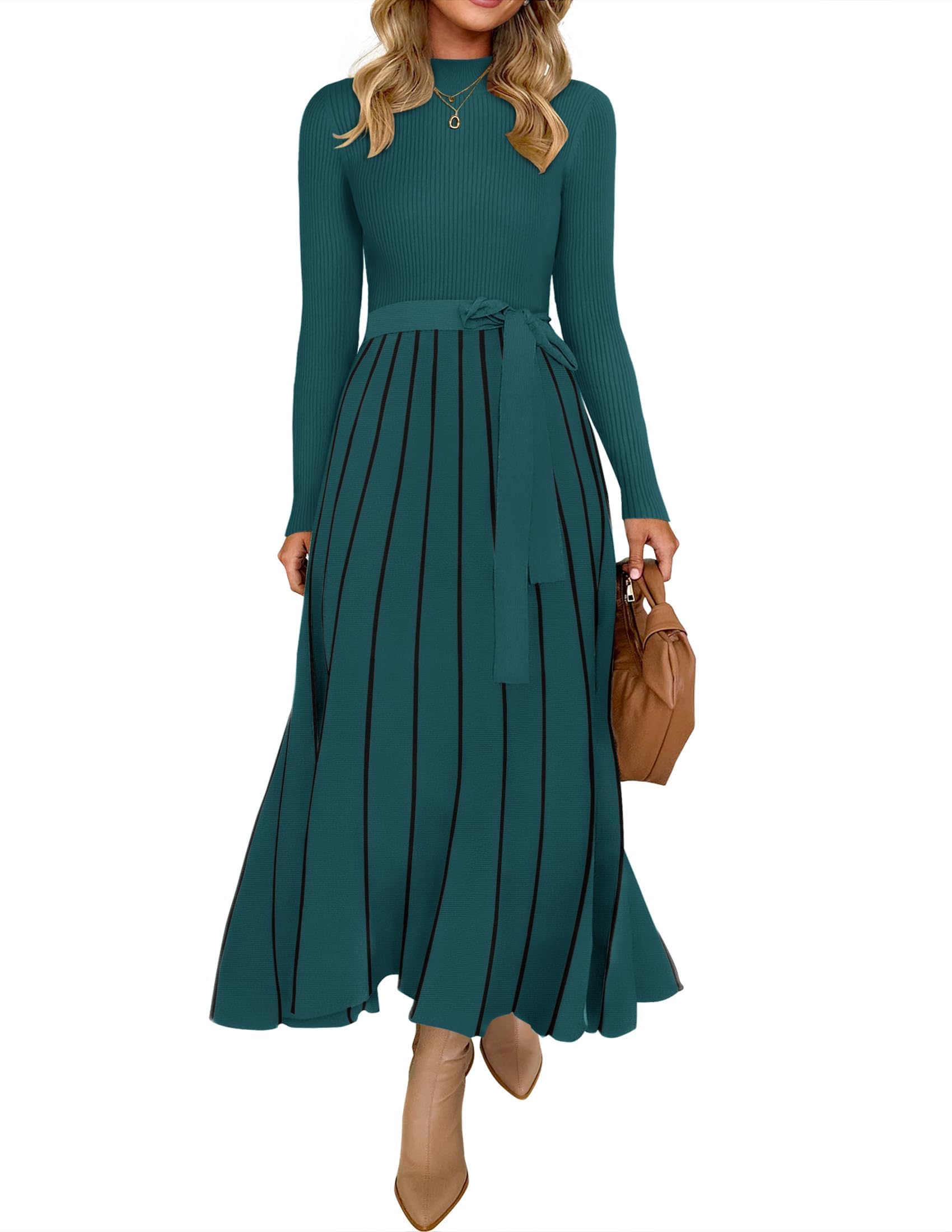 Foto 1 | Vestido Tipo Jersey Zesica Para Mujer, Cuello Alto, Primavera, Color Verde Azulado, Talla M - Venta Internacional.
