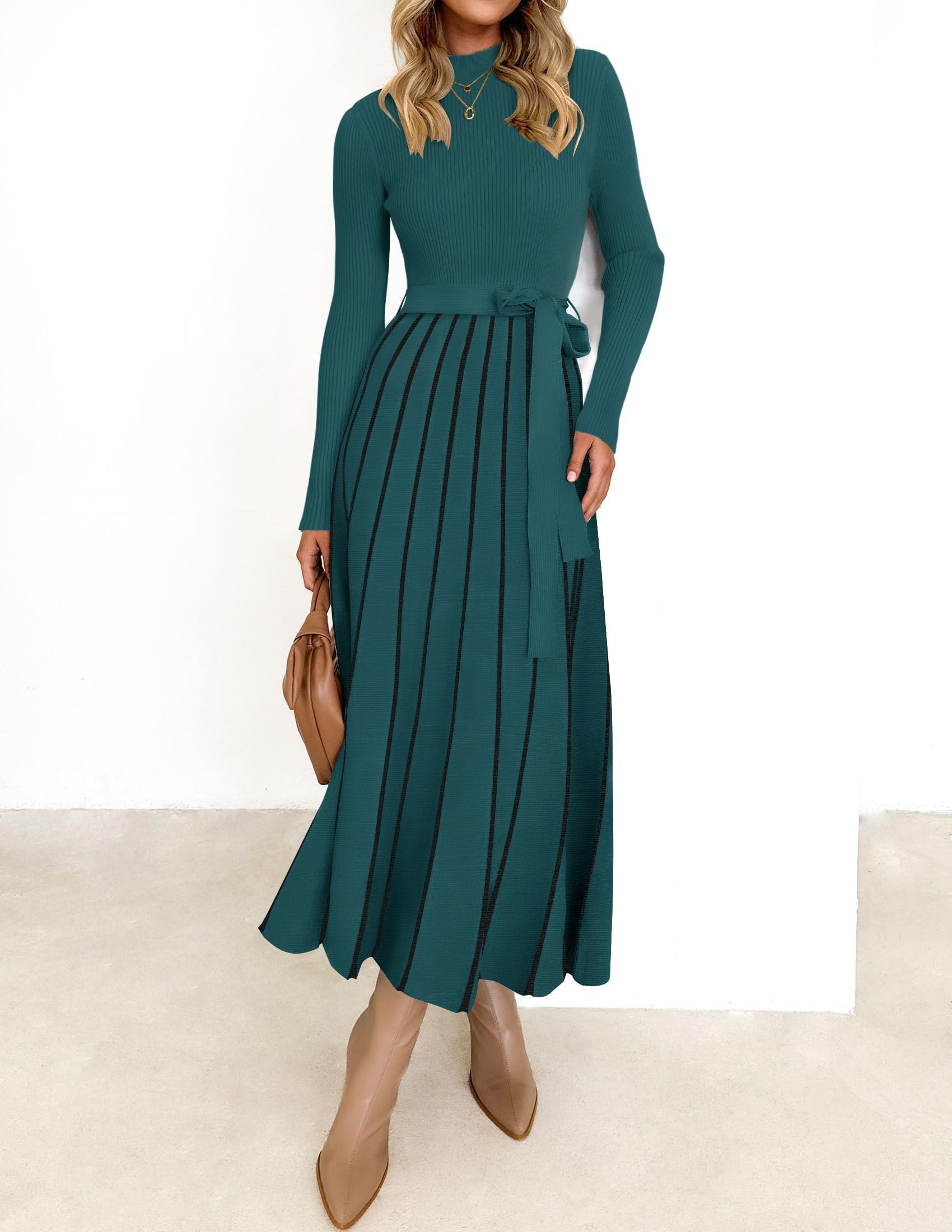 Foto 2 | Vestido Tipo Jersey Zesica Para Mujer, Cuello Alto, Primavera, Color Verde Azulado, Talla M - Venta Internacional.