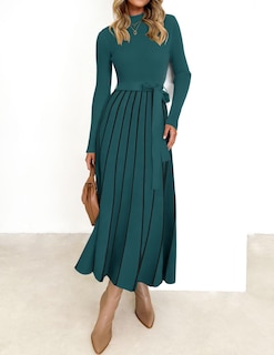 Foto 2 | Vestido Tipo Jersey Zesica Para Mujer, Cuello Alto, Primavera, Color Verde Azulado, Talla M - Venta Internacional.