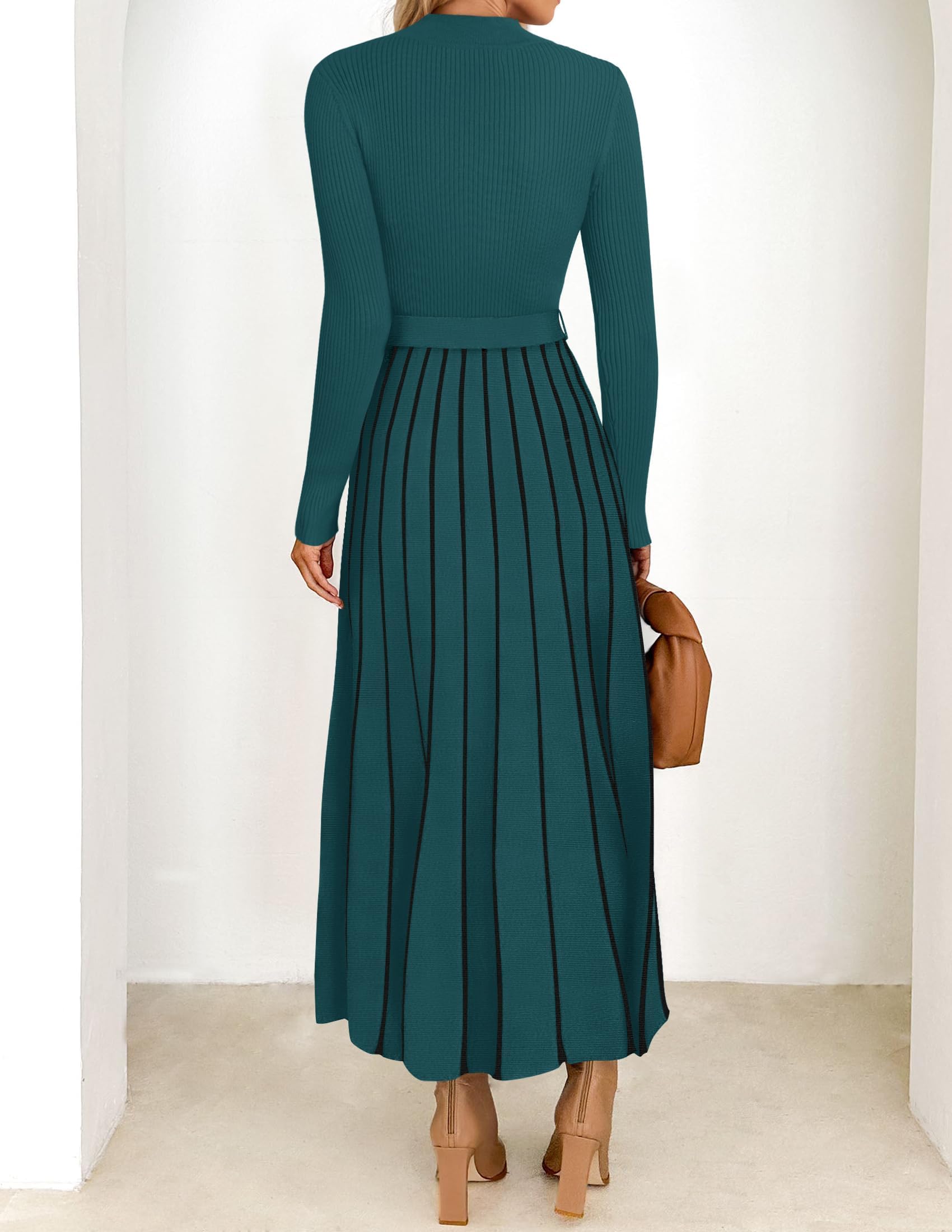 Foto 5 pulgar | Vestido Tipo Jersey Zesica Para Mujer, Cuello Alto, Primavera, Color Verde Azulado, Talla M - Venta Internacional.