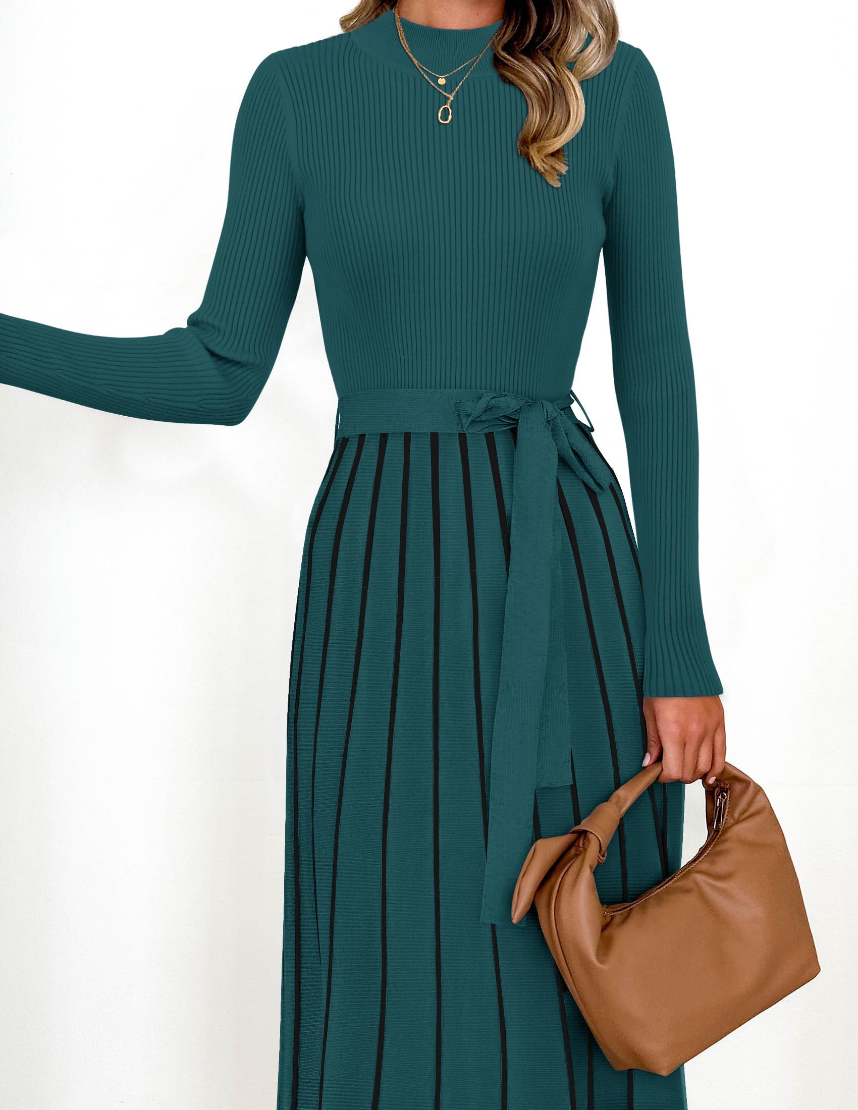 Foto 8 pulgar | Vestido Tipo Jersey Zesica Para Mujer, Cuello Alto, Primavera, Color Verde Azulado, Talla M - Venta Internacional.