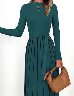 Foto 7 | Vestido Tipo Jersey Zesica Para Mujer, Cuello Alto, Primavera, Color Verde Azulado, Talla M - Venta Internacional.