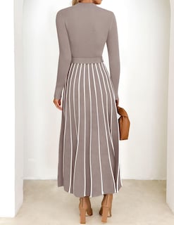 Foto 4 | Vestido Tipo Suéter Zesica, De Primavera, Cuello Alto, Punto Acanalado, Color Caqui - Venta Internacional.