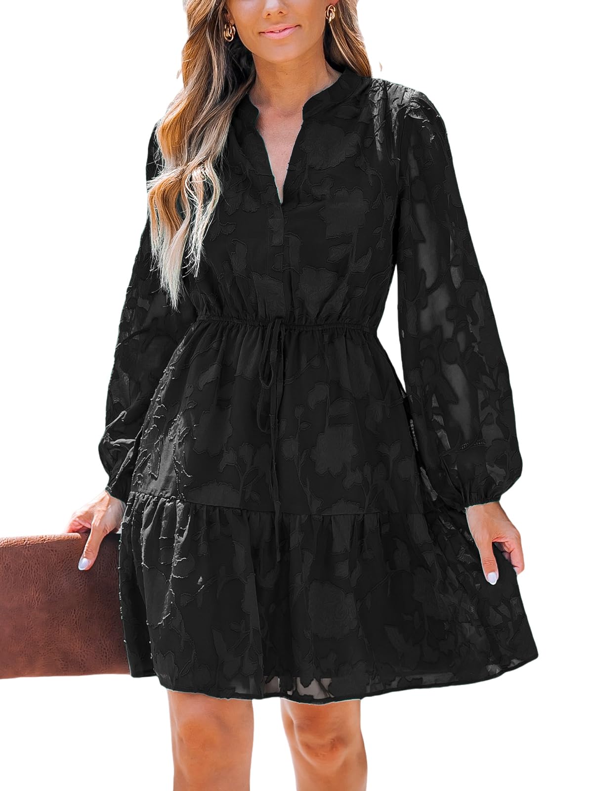 Foto 2 pulgar | Vestido Cupshe Para Mujer, Encaje, Volantes, Minicuello En V, Manga Larga - Venta Internacional.