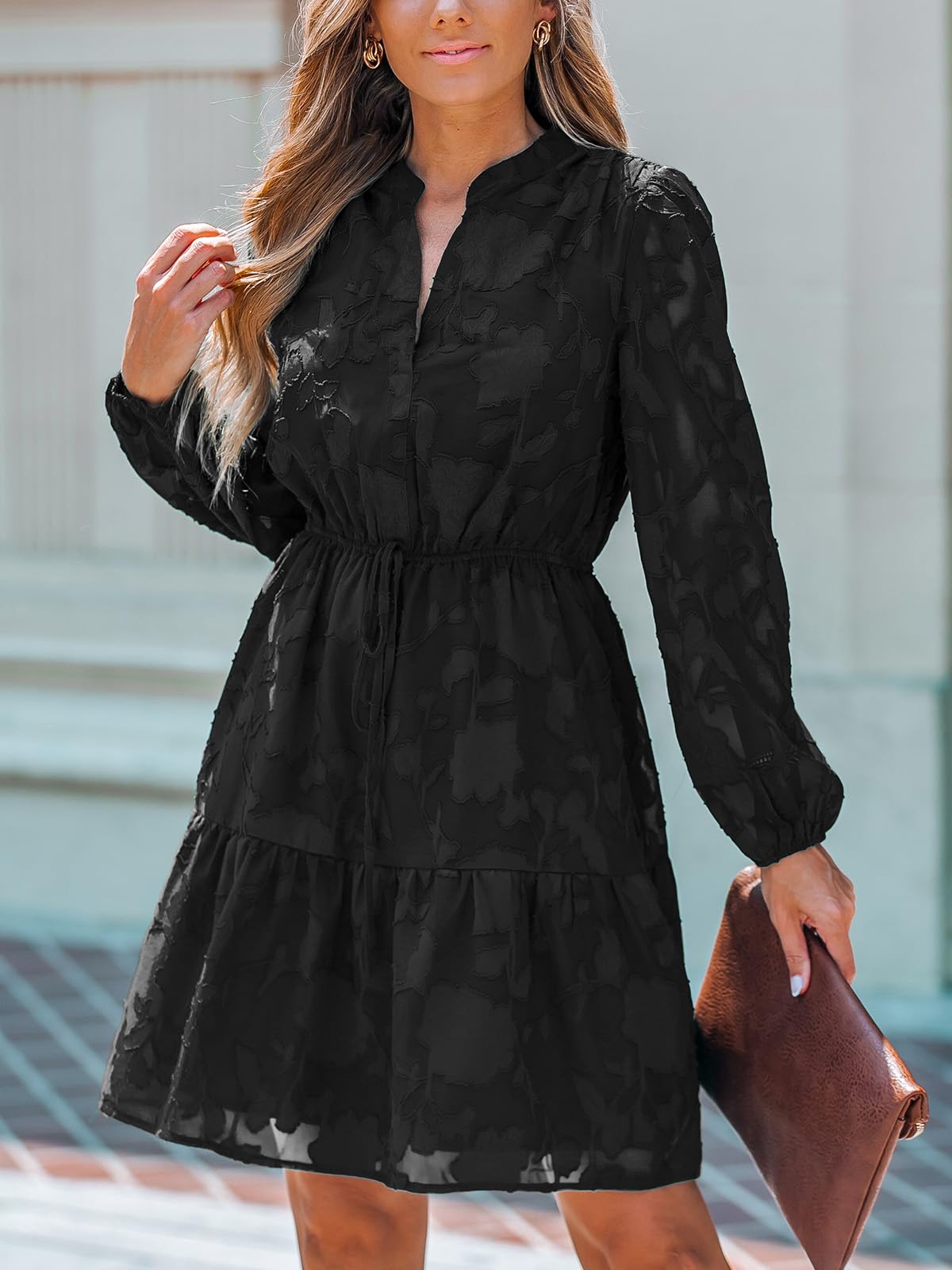 Foto 5 pulgar | Vestido Cupshe Para Mujer, Encaje, Volantes, Minicuello En V, Manga Larga - Venta Internacional.