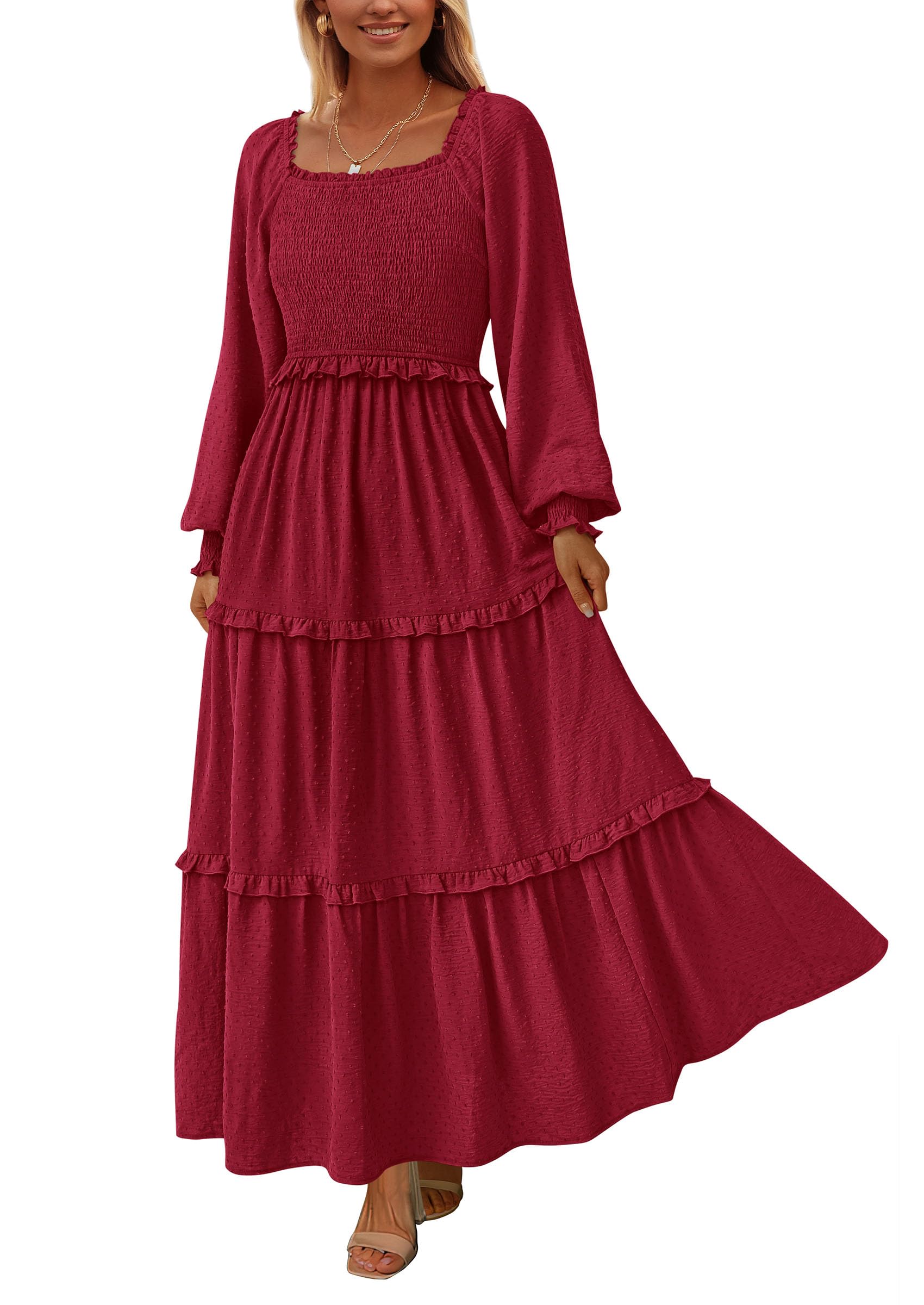 Foto 2 pulgar | Vestido Largo Prettygarden Para Mujer, Manga Larga, De Primavera, Rojo - Venta Internacional.