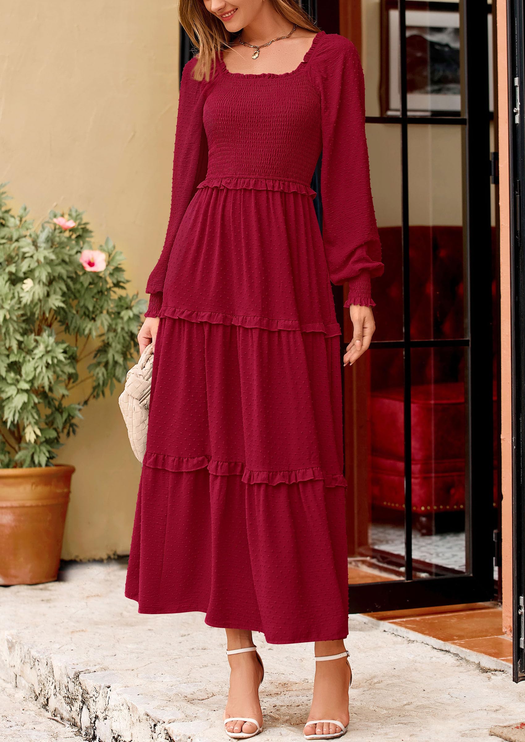Foto 6 pulgar | Vestido Largo Prettygarden Para Mujer, Manga Larga, De Primavera, Rojo - Venta Internacional.