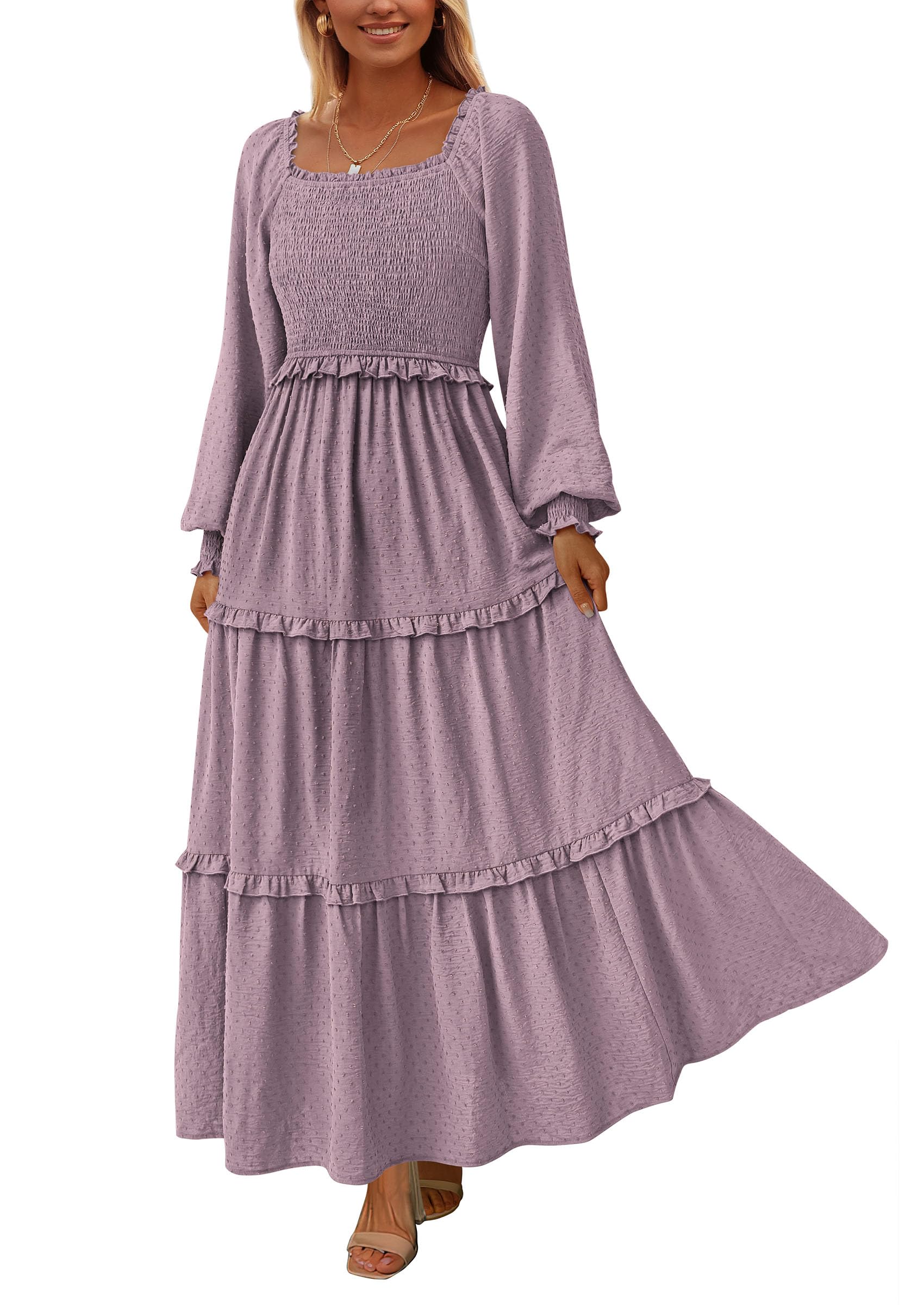 Foto 2 pulgar | Vestido Largo Prettygarden Para Mujer, Primavera, Manga Larga, Gris Y Morado - Venta Internacional.