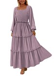 Vestido Largo Prettygarden Para Mujer, Primavera, Manga Larga, Gris Y Morado - Venta Internacional.