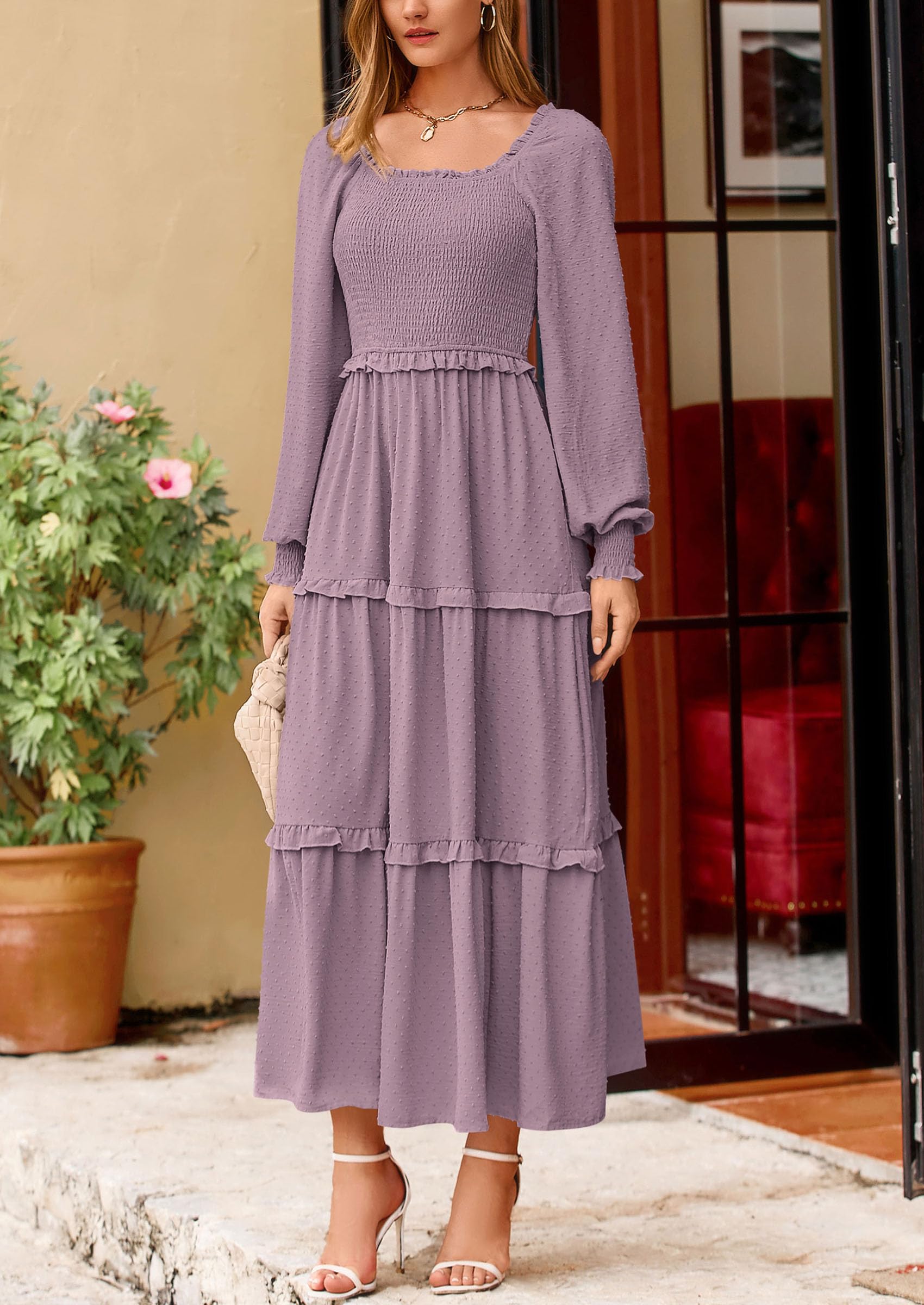 Foto 4 pulgar | Vestido Largo Prettygarden Para Mujer, Primavera, Manga Larga, Gris Y Morado - Venta Internacional.