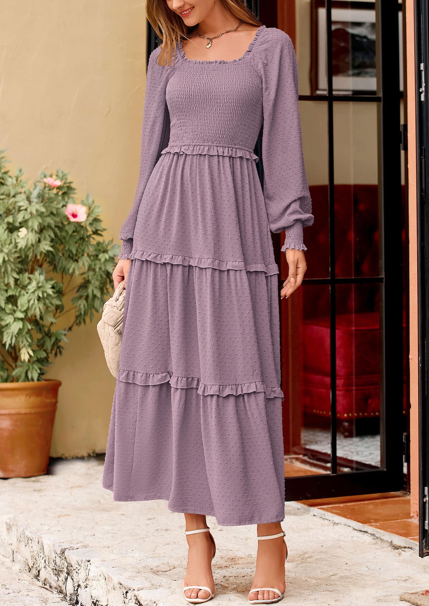 Foto 6 pulgar | Vestido Largo Prettygarden Para Mujer, Primavera, Manga Larga, Gris Y Morado - Venta Internacional.