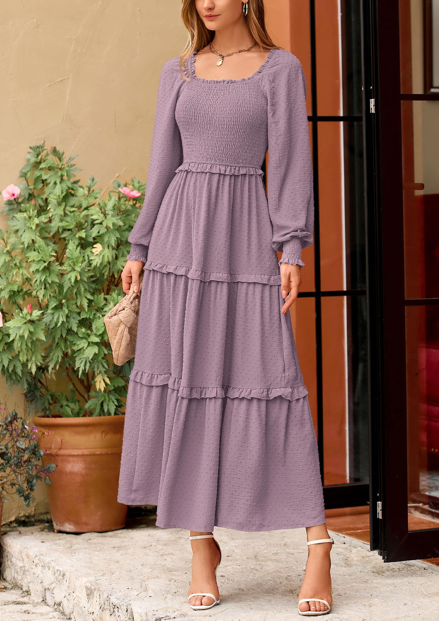 Foto 8 pulgar | Vestido Largo Prettygarden Para Mujer, Primavera, Manga Larga, Gris Y Morado - Venta Internacional.