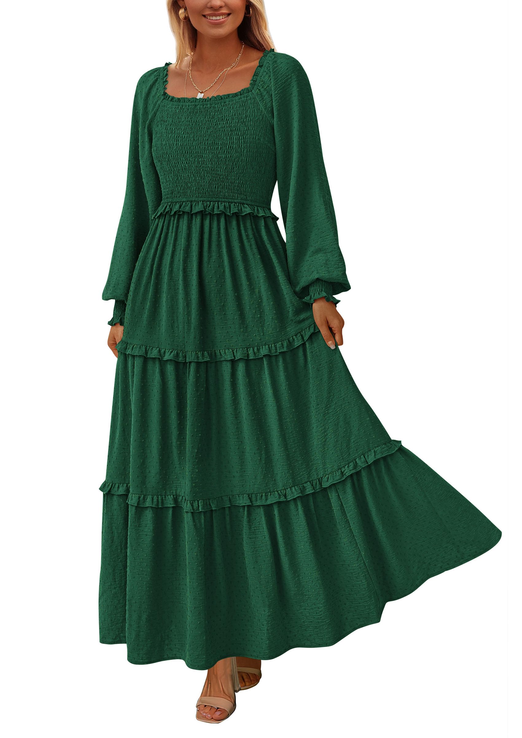 Vestido Largo Prettygarden Para Mujer, Manga Larga, Primavera, Verde Oscuro - Venta Internacional.