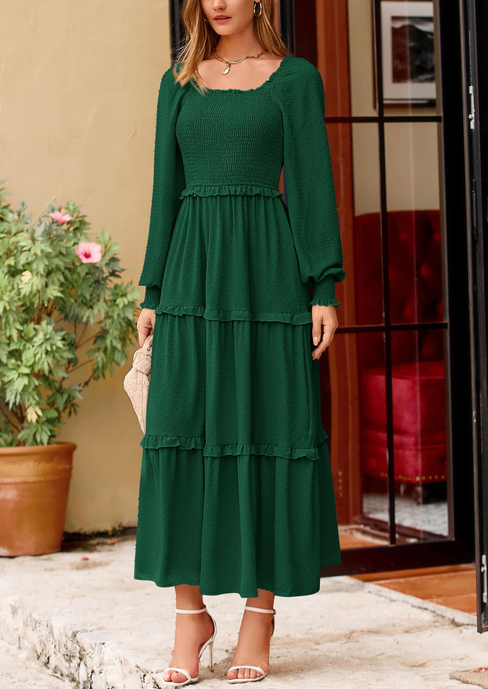Foto 4 pulgar | Vestido Largo Prettygarden Para Mujer, Manga Larga, Primavera, Verde Oscuro - Venta Internacional.