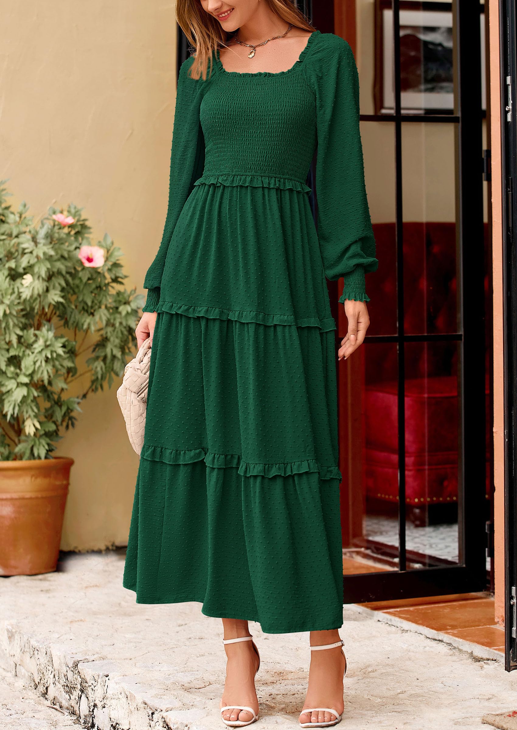 Foto 6 pulgar | Vestido Largo Prettygarden Para Mujer, Manga Larga, Primavera, Verde Oscuro - Venta Internacional.