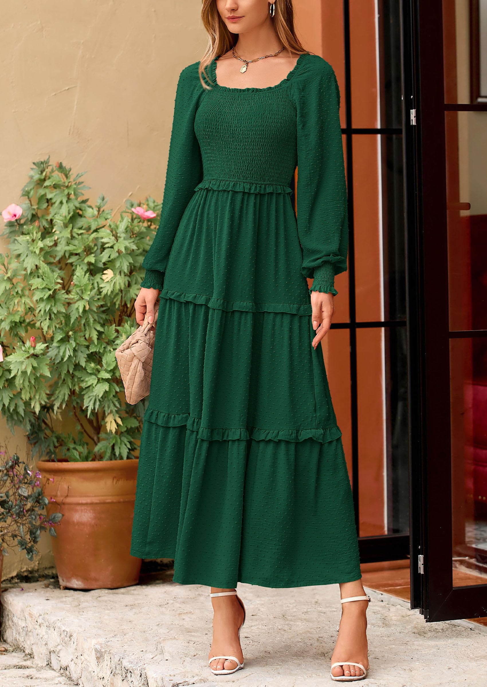 Foto 8 pulgar | Vestido Largo Prettygarden Para Mujer, Manga Larga, Primavera, Verde Oscuro - Venta Internacional.